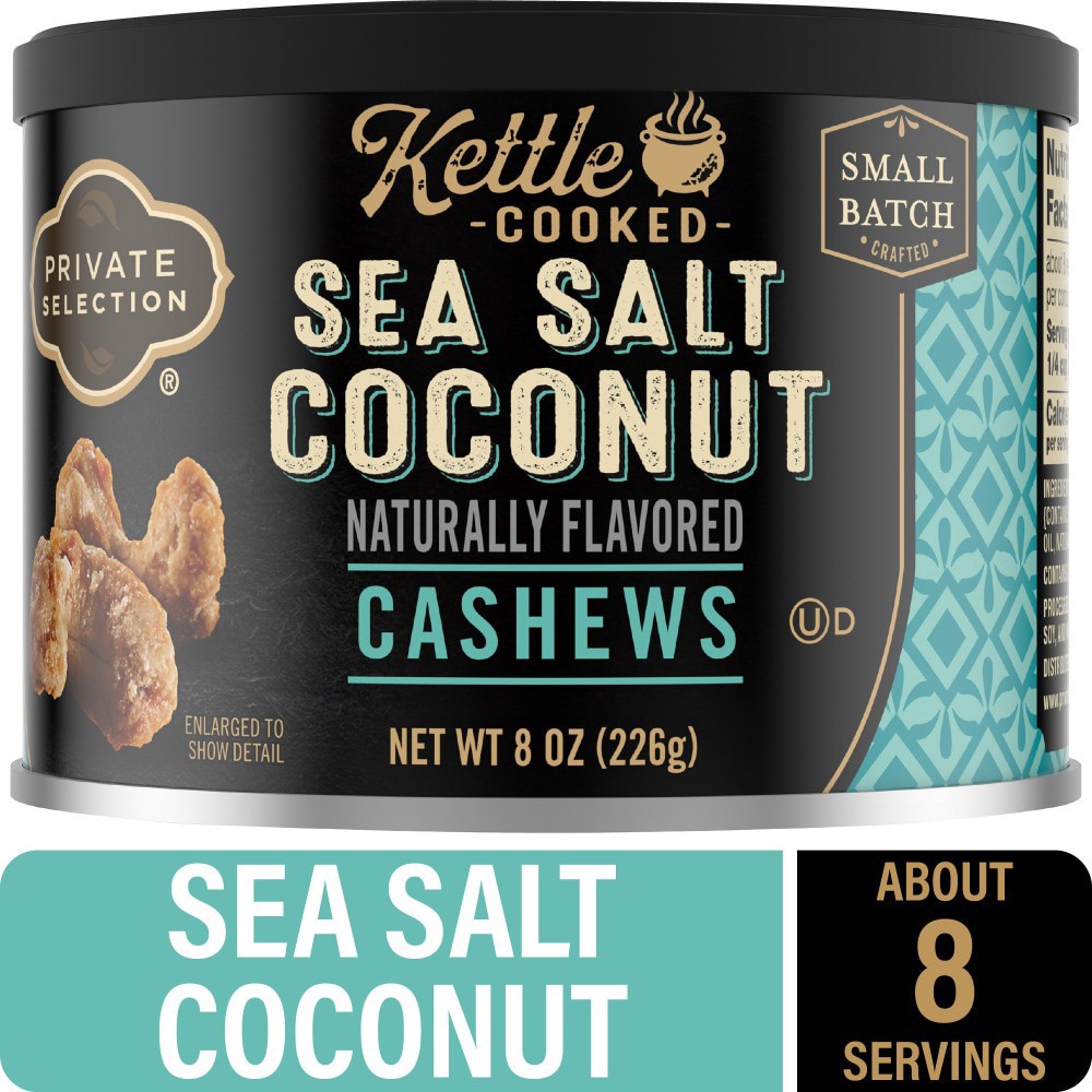 slide 4 of 5, Private Selection Kettle Cooked Coconut Cashews, 8 oz
