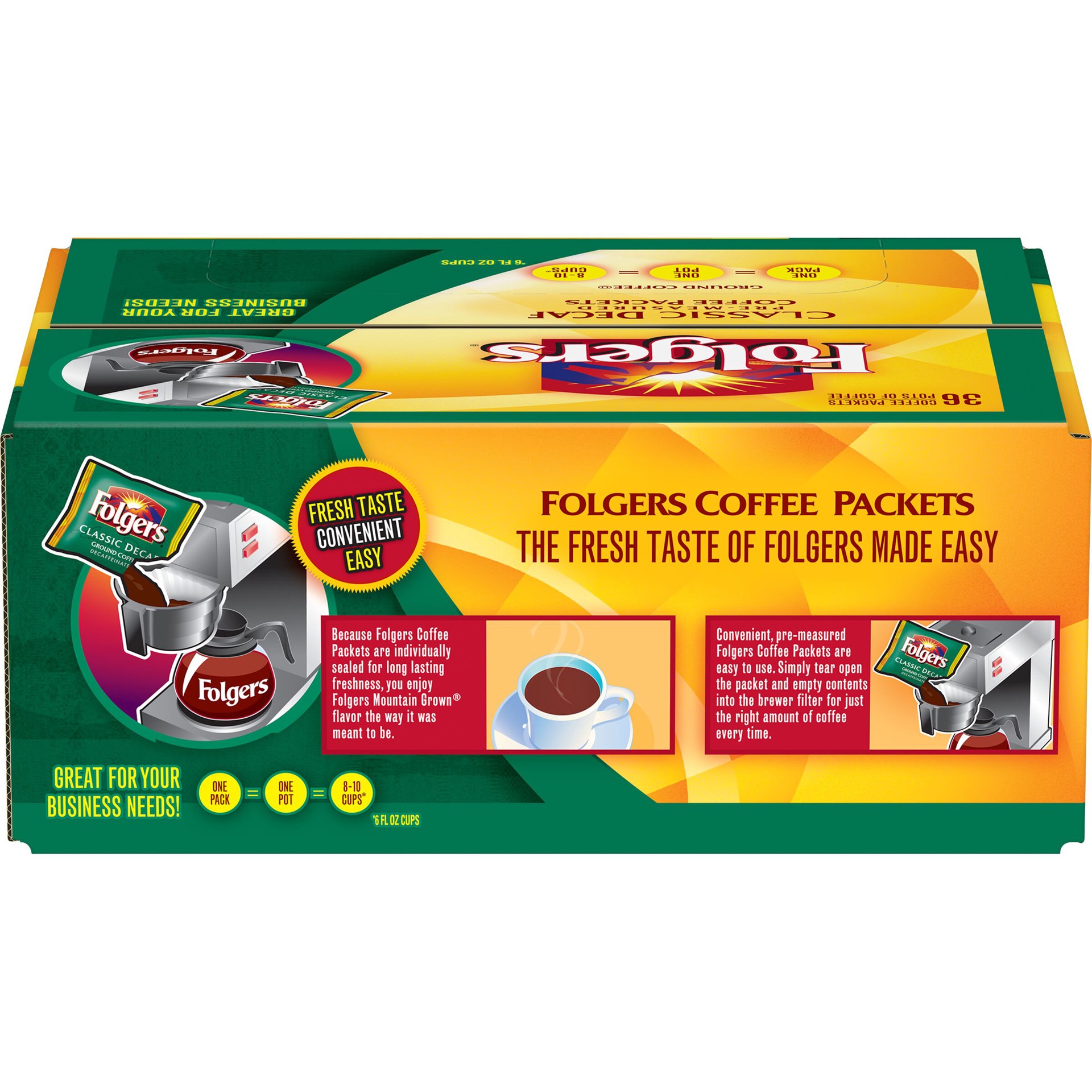slide 3 of 4, Folgers Decaffeinated Classic Roast Coffee Fraction Pack, 36 Case Count- 0.9 oz, 0.9 oz