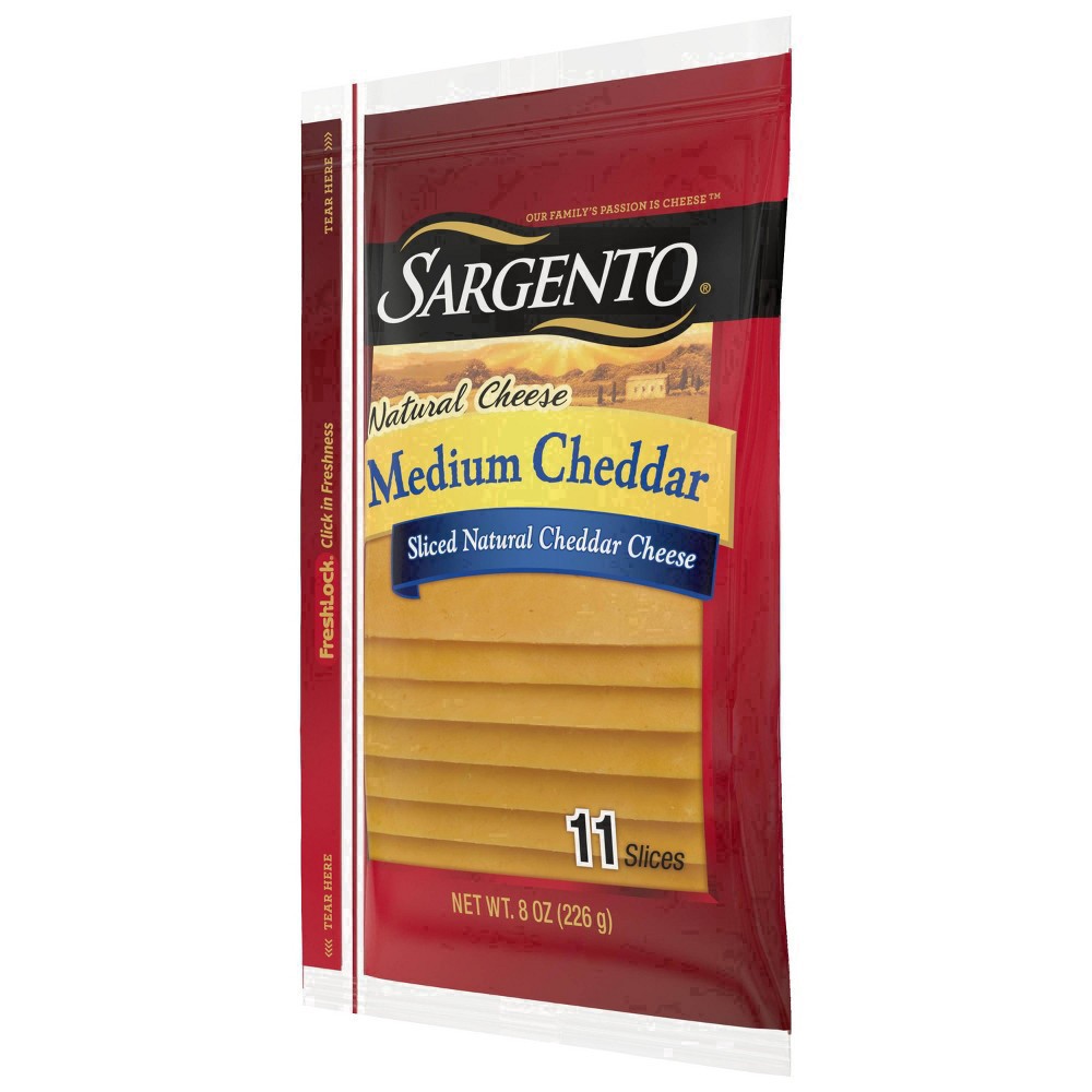 slide 17 of 43, Sargento Sliced Natural Medium Cheddar Cheese, 8 oz