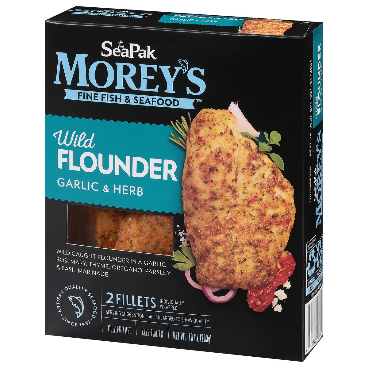 slide 4 of 9, SeaPak Morey's Wild Garlic & Herb Flounder 2 Fillets, 0.28 kg
