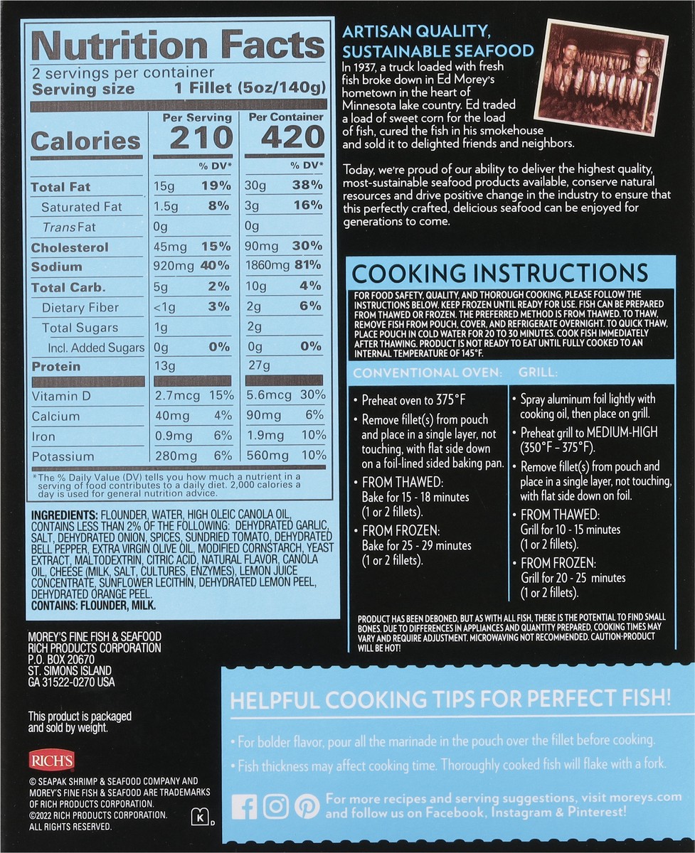 slide 6 of 9, SeaPak Morey's Wild Garlic & Herb Flounder 2 Fillets, 0.28 kg