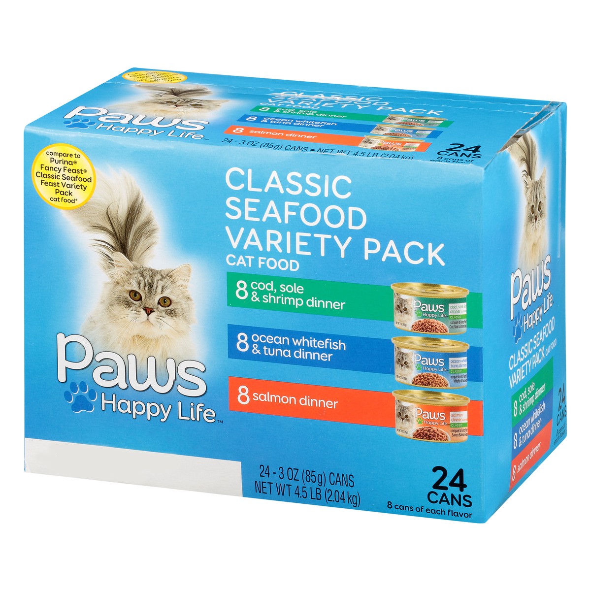 slide 9 of 9, Paws Happy Life Variety Pack Classic Seafood Cat Food 24 3 oz 24 ea Box, 24 ct