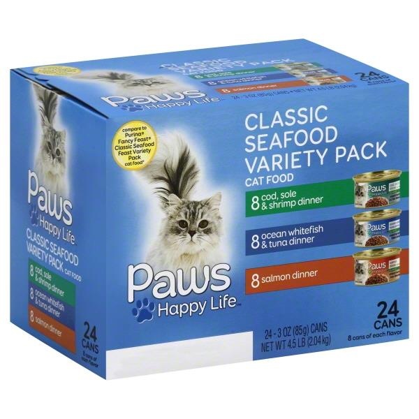 Paws Happy Life Premium Variety Pack Canned Cat Food Seafood 24 ct; 3