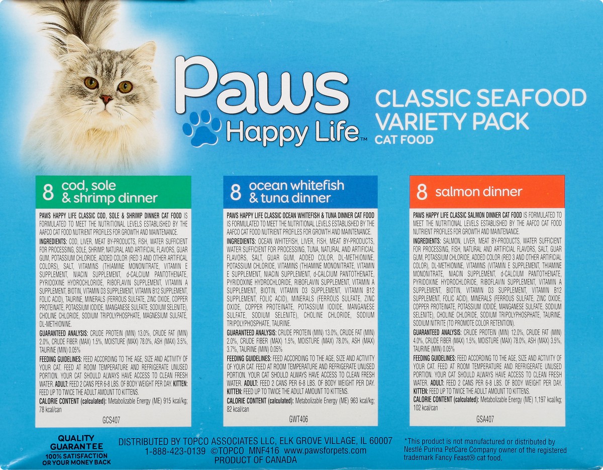 slide 6 of 9, Paws Happy Life Variety Pack Classic Seafood Cat Food 24 3 oz 24 ea Box, 24 ct