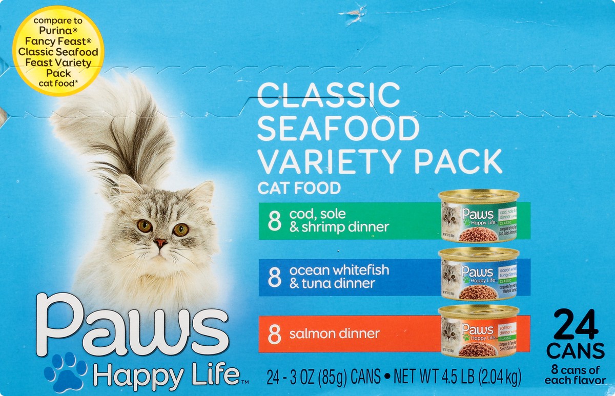 slide 7 of 9, Paws Happy Life Variety Pack Classic Seafood Cat Food 24 3 oz 24 ea Box, 24 ct