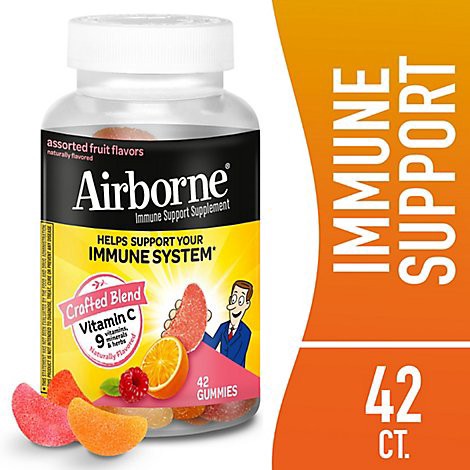 slide 1 of 1, Airborne Immune Support Supplement Gummies Assorted Fruit Flavor - 42 Count, 42 ct