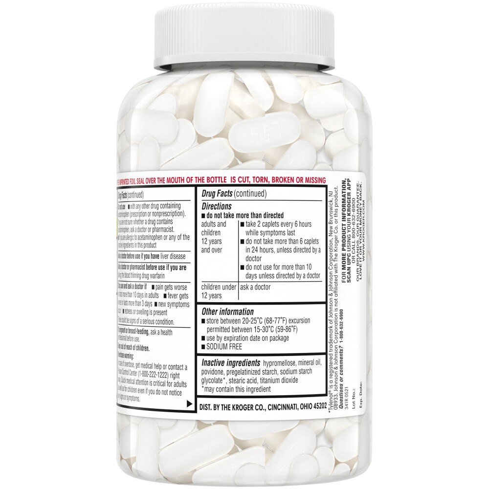 slide 4 of 4, Kroger Acetaminophen Pain Reliver/Fever Reducer Caplets 500Mg, 1000 ct