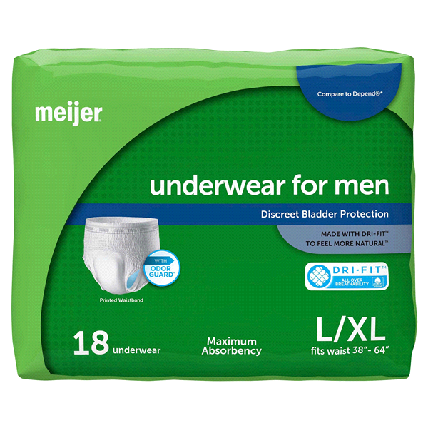 slide 1 of 1, Meijer Underwear For Men, Maximum Absorbency, Large/Extra Large, 18 ct