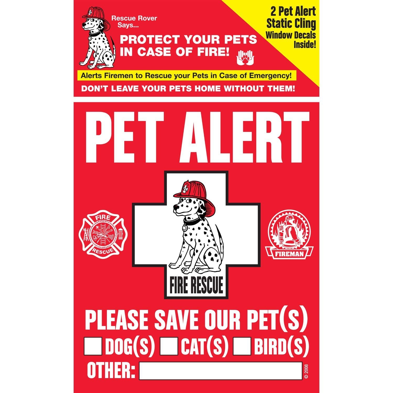 slide 1 of 1, Pet Safety Alert Rescue Rover Pet Alert Fire Rescue Decals, 1 ct