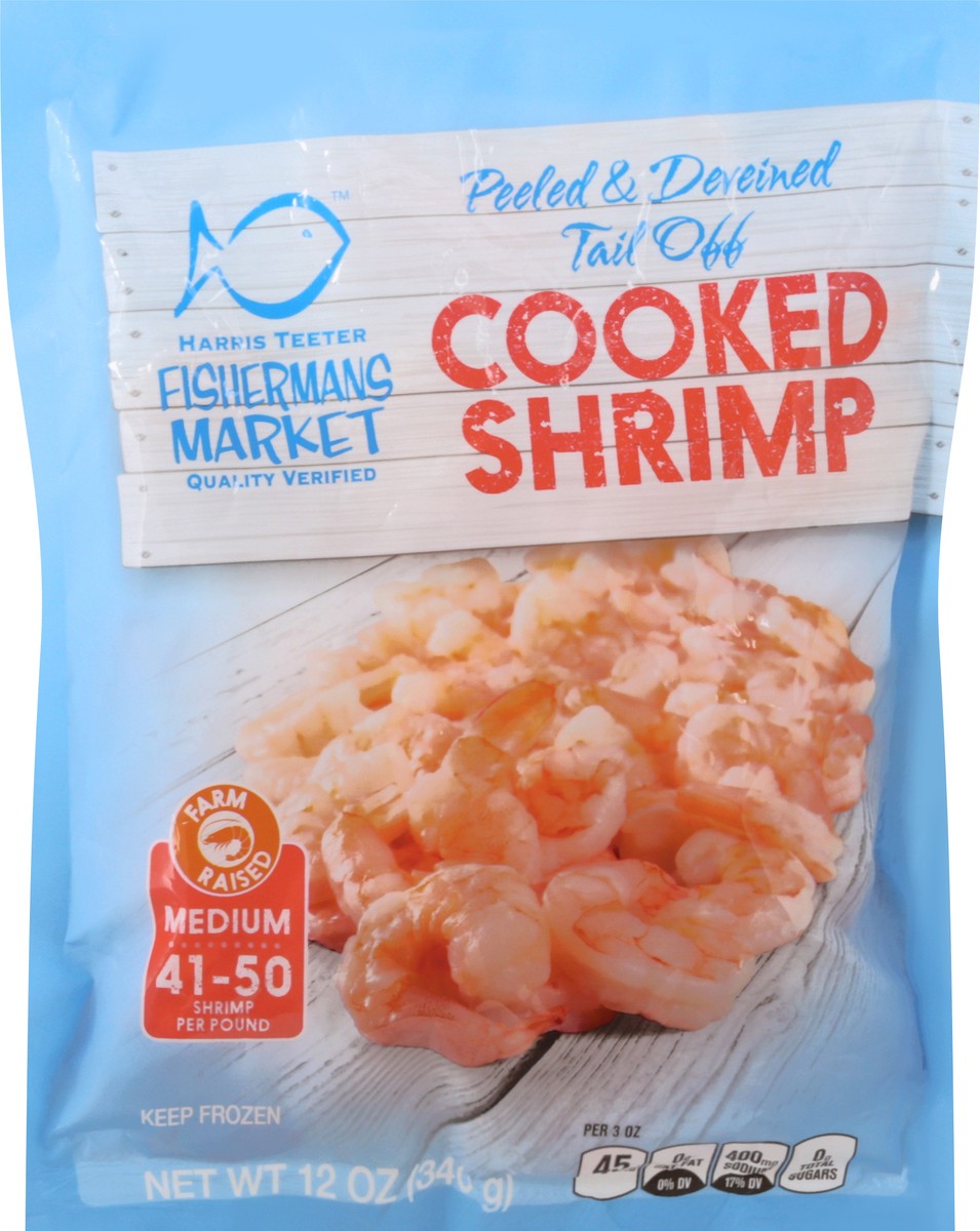 slide 3 of 9, Harris Teeter Fisherman's Market Medium Peeled & Deveined Tail Off Cooked Shrimp 12 oz, 12 oz