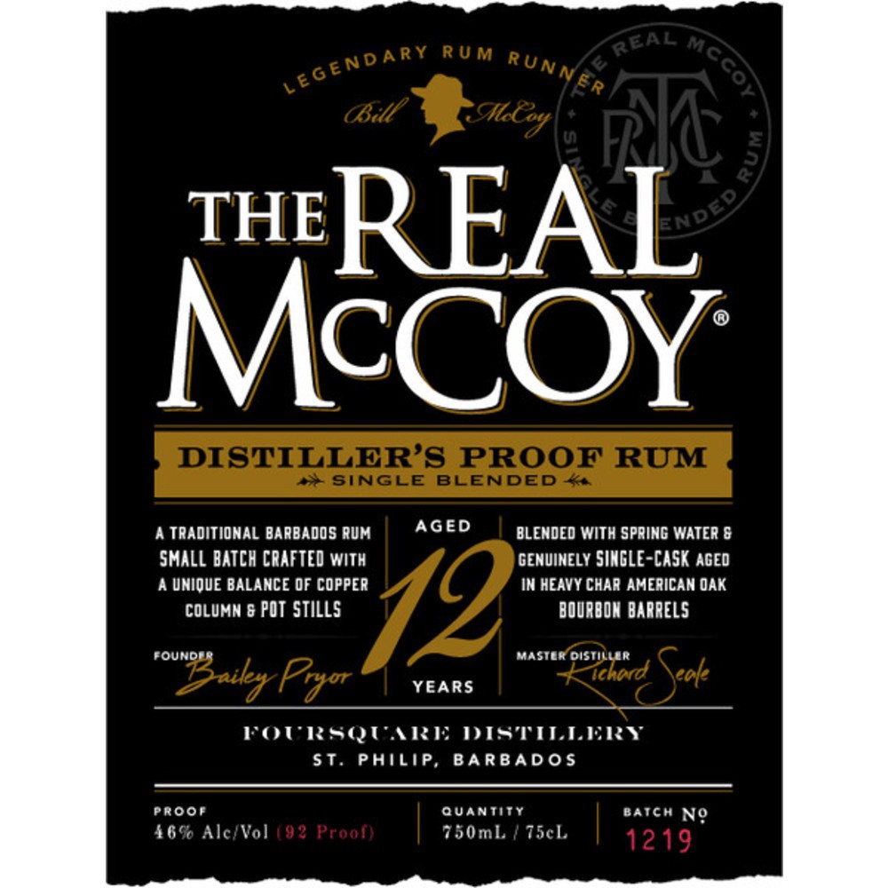 slide 5 of 7, The Real McCoy Distiller's Proof Single Blended 12-Year Aged Rum, 750 mL Bottle, 92 Proof, 750 ml