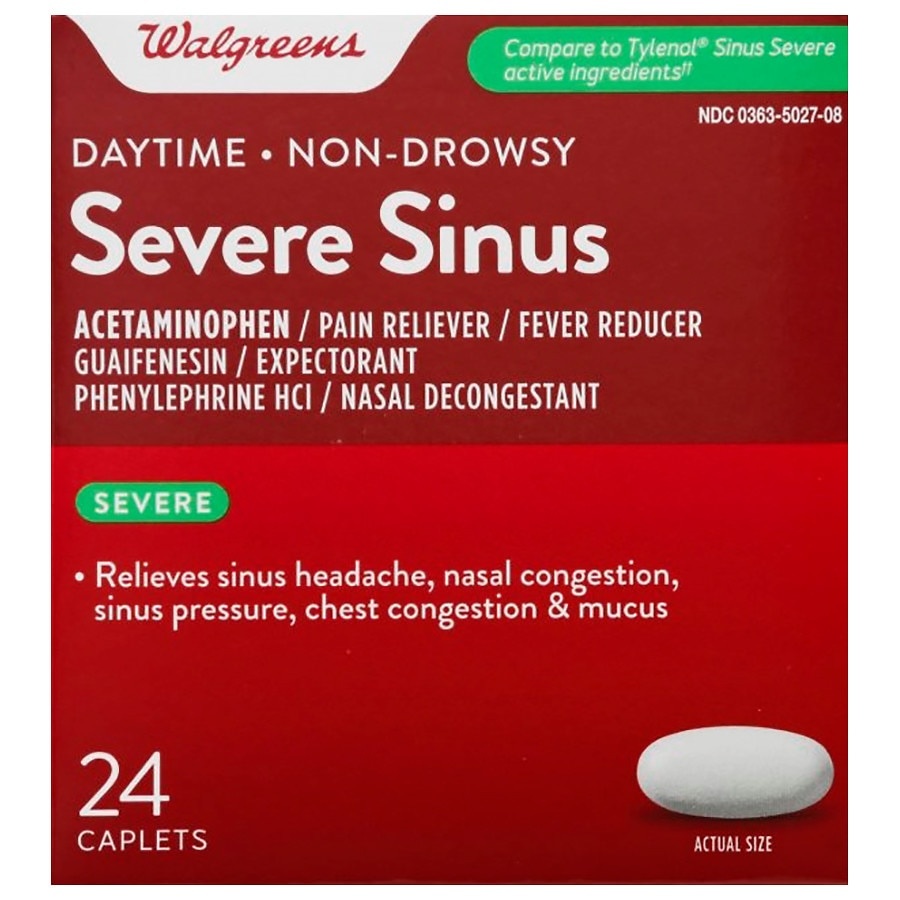 slide 1 of 1, Walgreens Non-Drowsy Severe Sinus Cool Blast Flavor Caplets, 