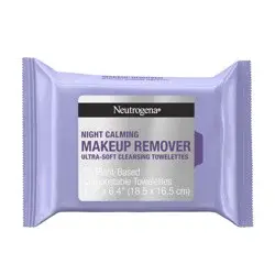Neutrogena Night Calming Cleansing Makeup Remover Face Wipes, Nighttime Facial Towelettes to Remove Sweat, Dirt & makeup, Leaves Skin Feeling Calm, Alcohol-Free, 100% Plant Based Cloth