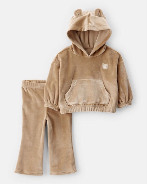 slide 1 of 3, Carter's Baby Girl Bear Velour Hoodie & Pant Set - Brown Beige 12M, 1 ct