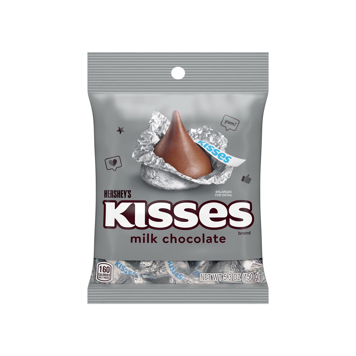 slide 1 of 9, Hershey's KISSES Milk Chocolate Candy, Individually Wrapped, Gluten Free, 5.3 oz, Bag, 5.3 oz