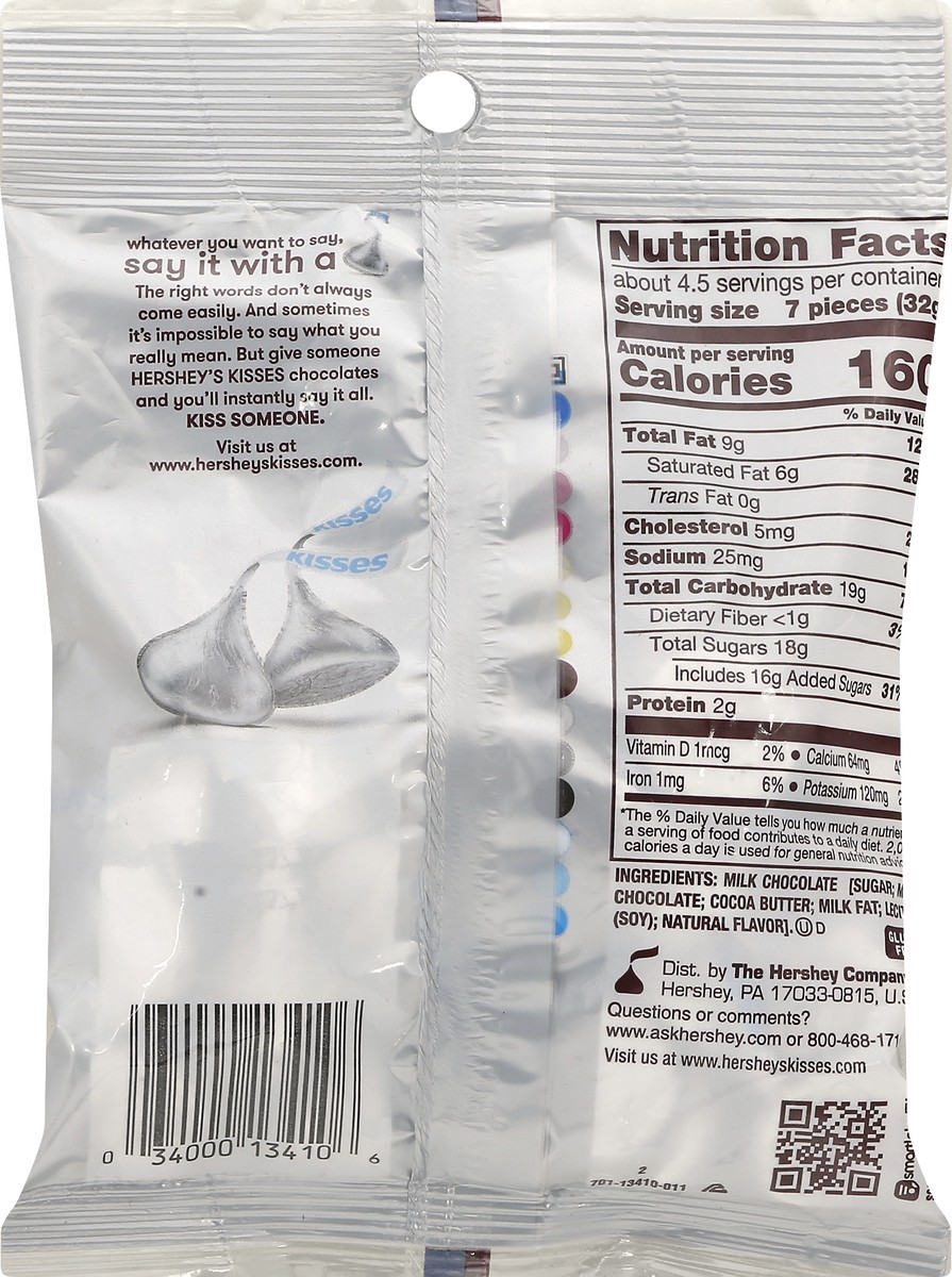 slide 4 of 9, Hershey's KISSES Milk Chocolate Candy, Individually Wrapped, Gluten Free, 5.3 oz, Bag, 5.3 oz