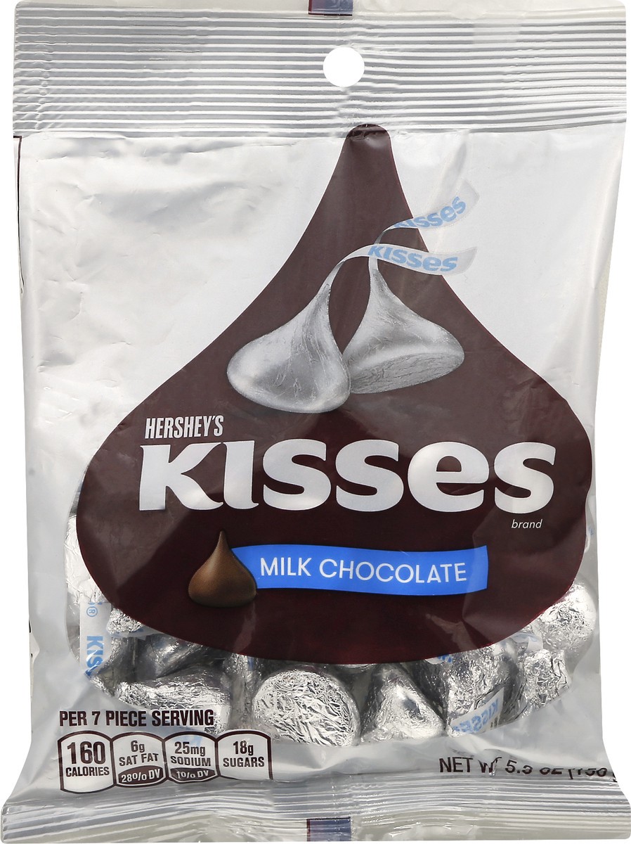 slide 8 of 9, Hershey's KISSES Milk Chocolate Candy, Individually Wrapped, Gluten Free, 5.3 oz, Bag, 5.3 oz