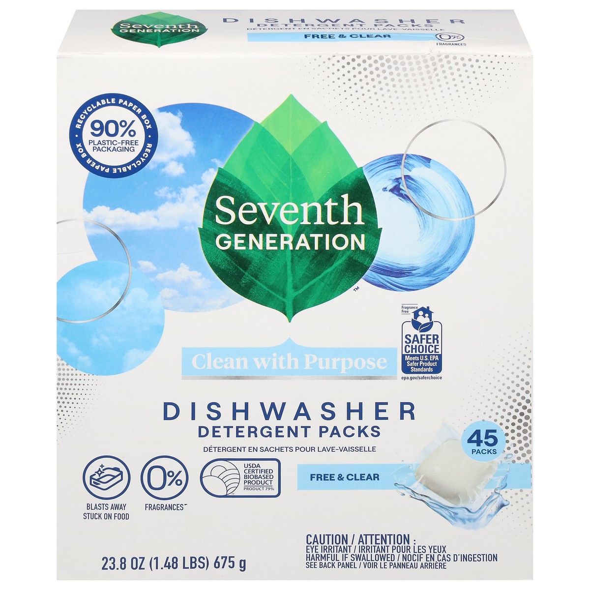 slide 1 of 5, Seventh Generation Free & Clear Dishwasher Detergent Packs 45 ea, 45 ct