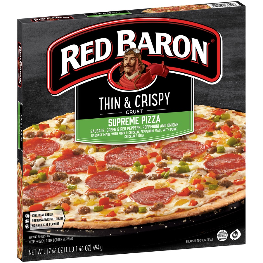 slide 2 of 9, Red Baron Thin & Crispy Supreme Pizza, 17.46 oz