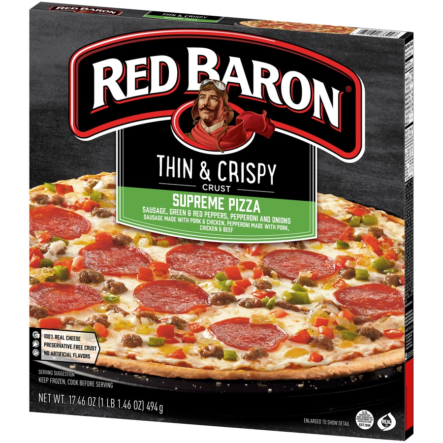 slide 3 of 9, Red Baron Thin & Crispy Supreme Pizza, 17.46 oz