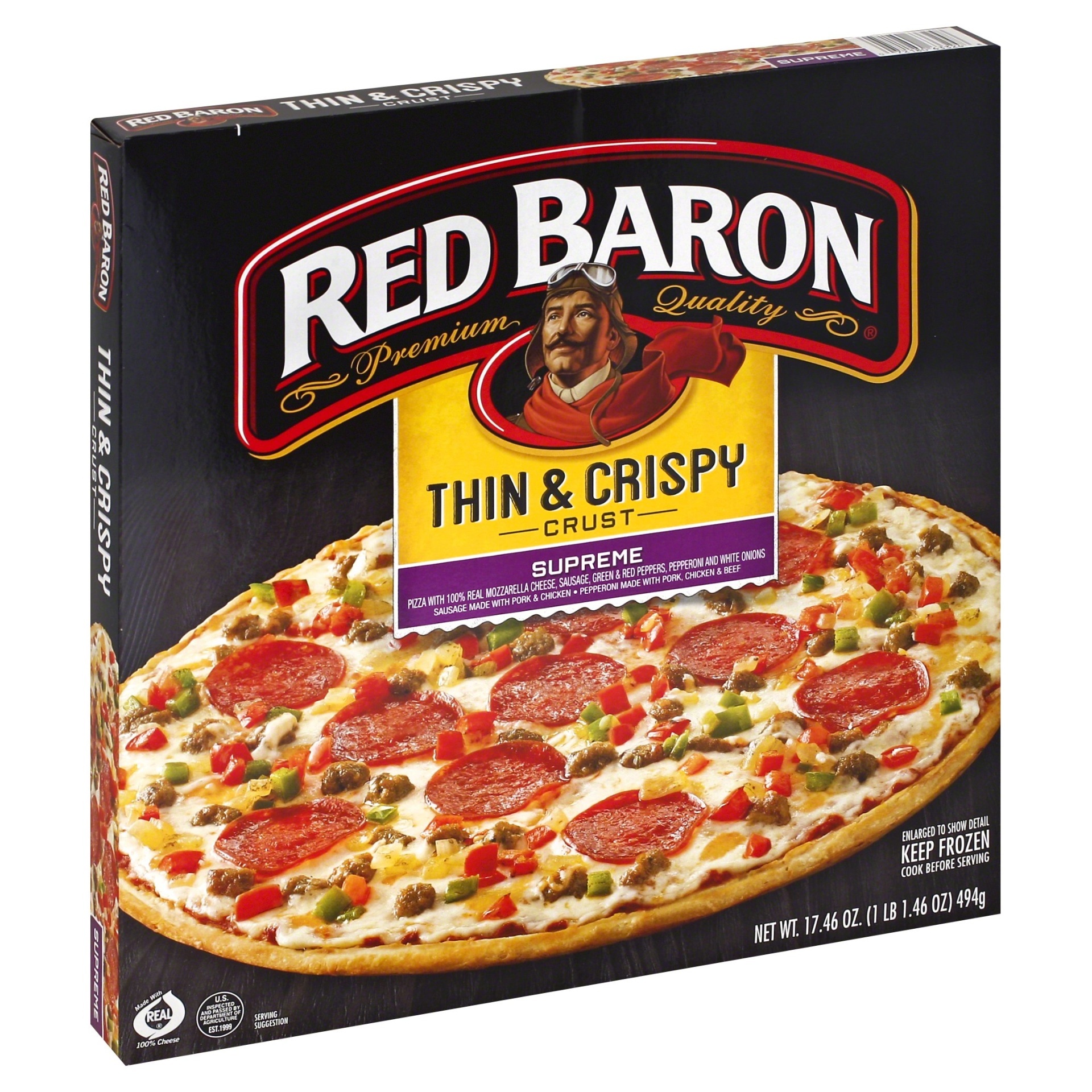 slide 1 of 9, Red Baron Thin & Crispy Supreme Pizza, 17.46 oz