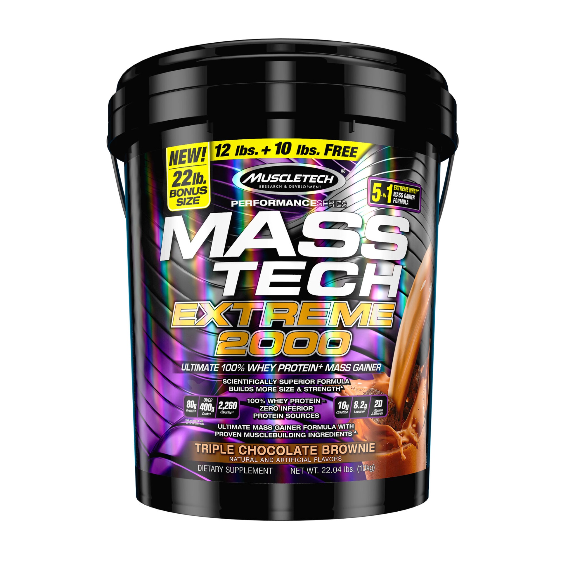 slide 1 of 1, MuscleTech MASS-TECH EXTREME 2000 - Triple Chocolate Brownie, 22 lb