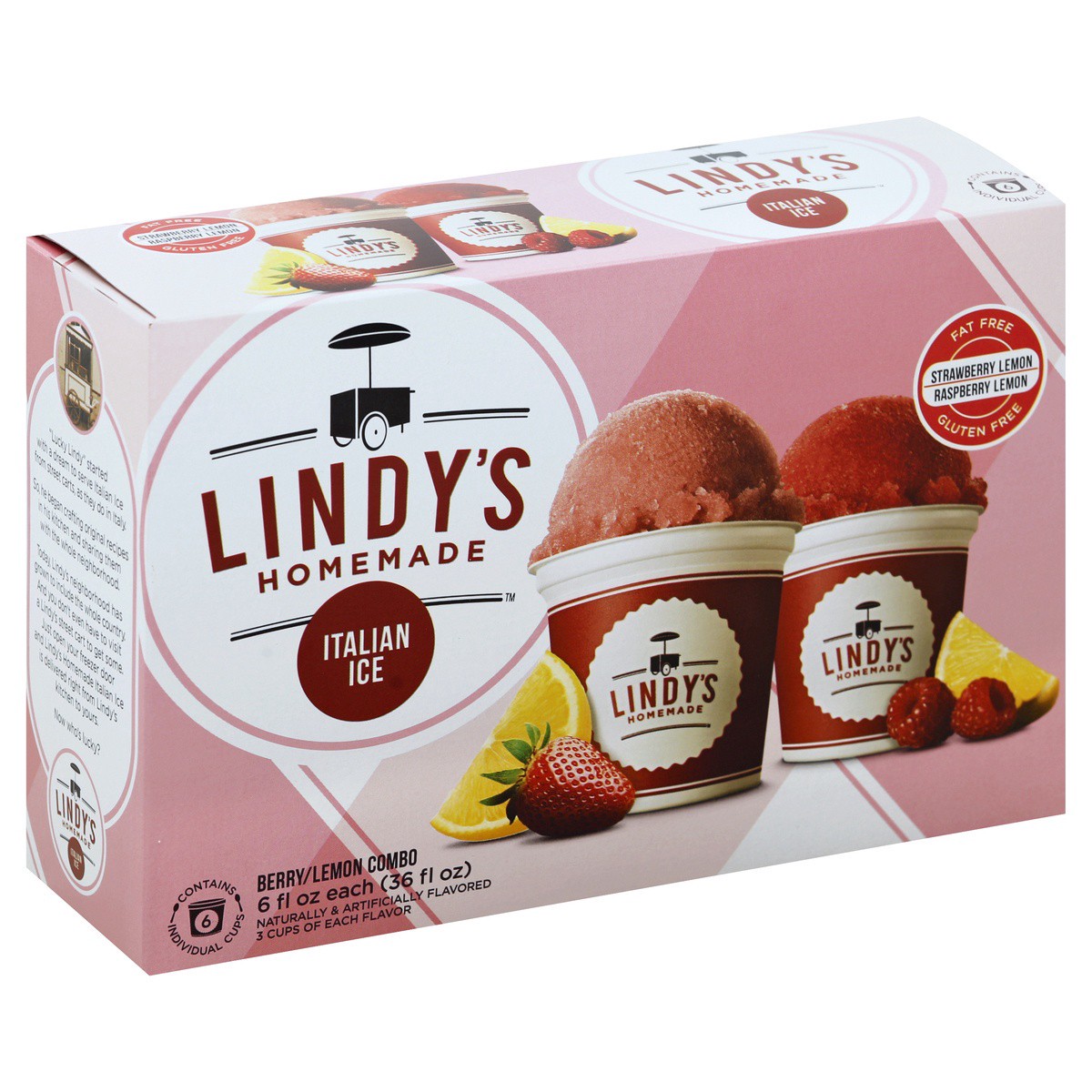 slide 1 of 5, Lindy's Homemade Homemade Italian Ice - Strawberry Lemon & Raspberry Lemon, 6 Count, 36 fl oz