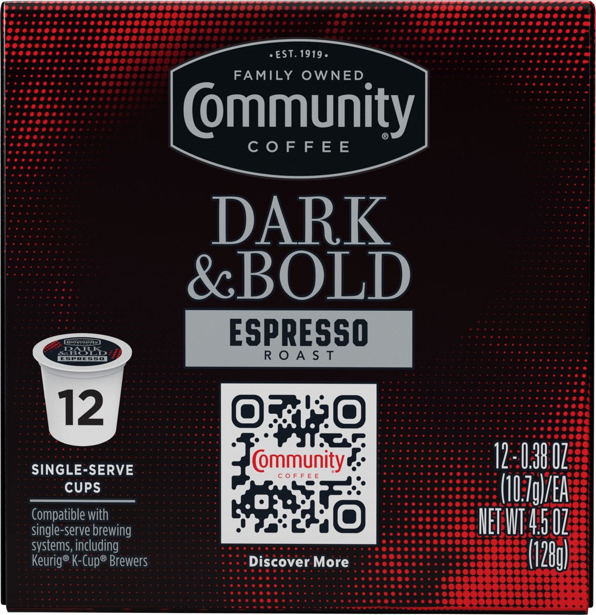 slide 8 of 11, Community Coffee Coffee, Espresso Roast, Dark & Bold, K-Cup Pods, 12 ct