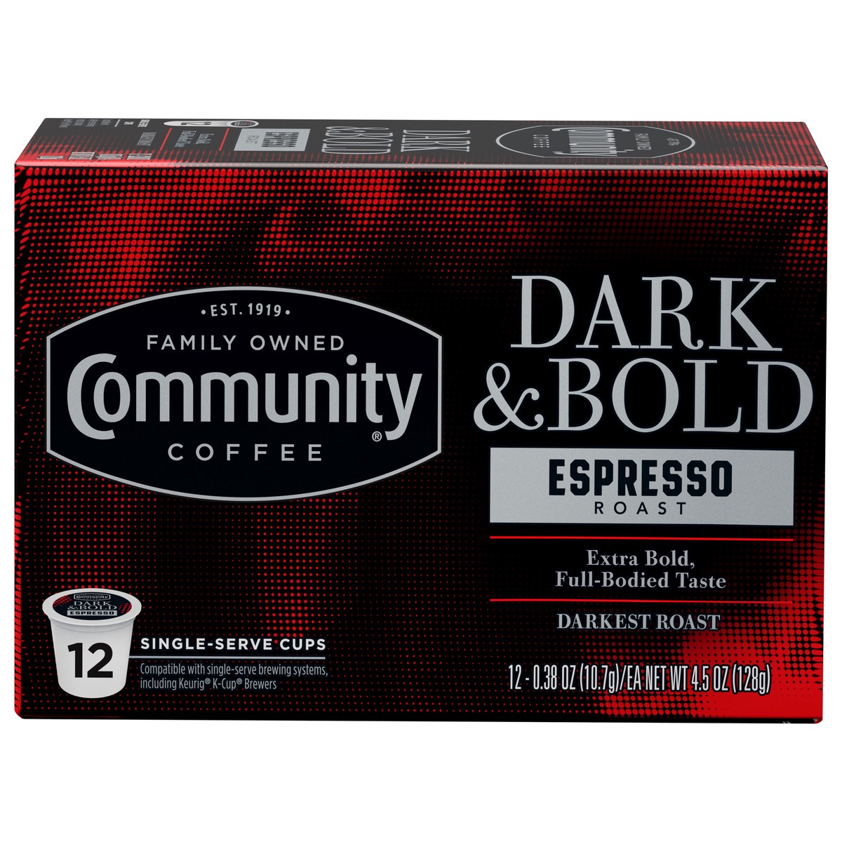 slide 4 of 11, Community Coffee Coffee, Espresso Roast, Dark & Bold, K-Cup Pods, 12 ct