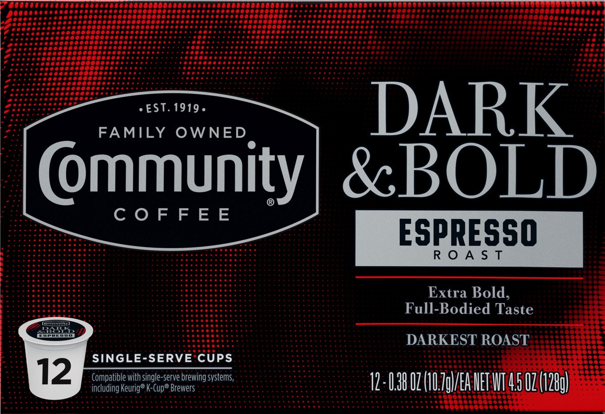 slide 2 of 11, Community Coffee Coffee, Espresso Roast, Dark & Bold, K-Cup Pods, 12 ct