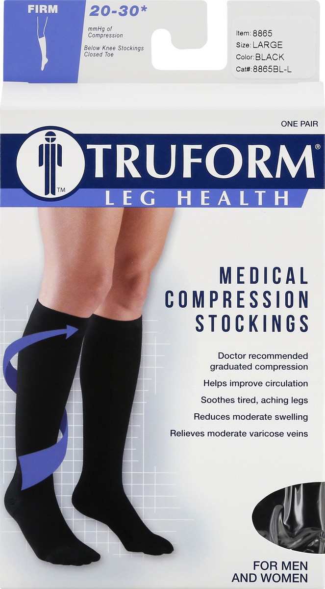 slide 9 of 11, TRUFORM Below Knee Black - Large, 1 Pair, 1 ct