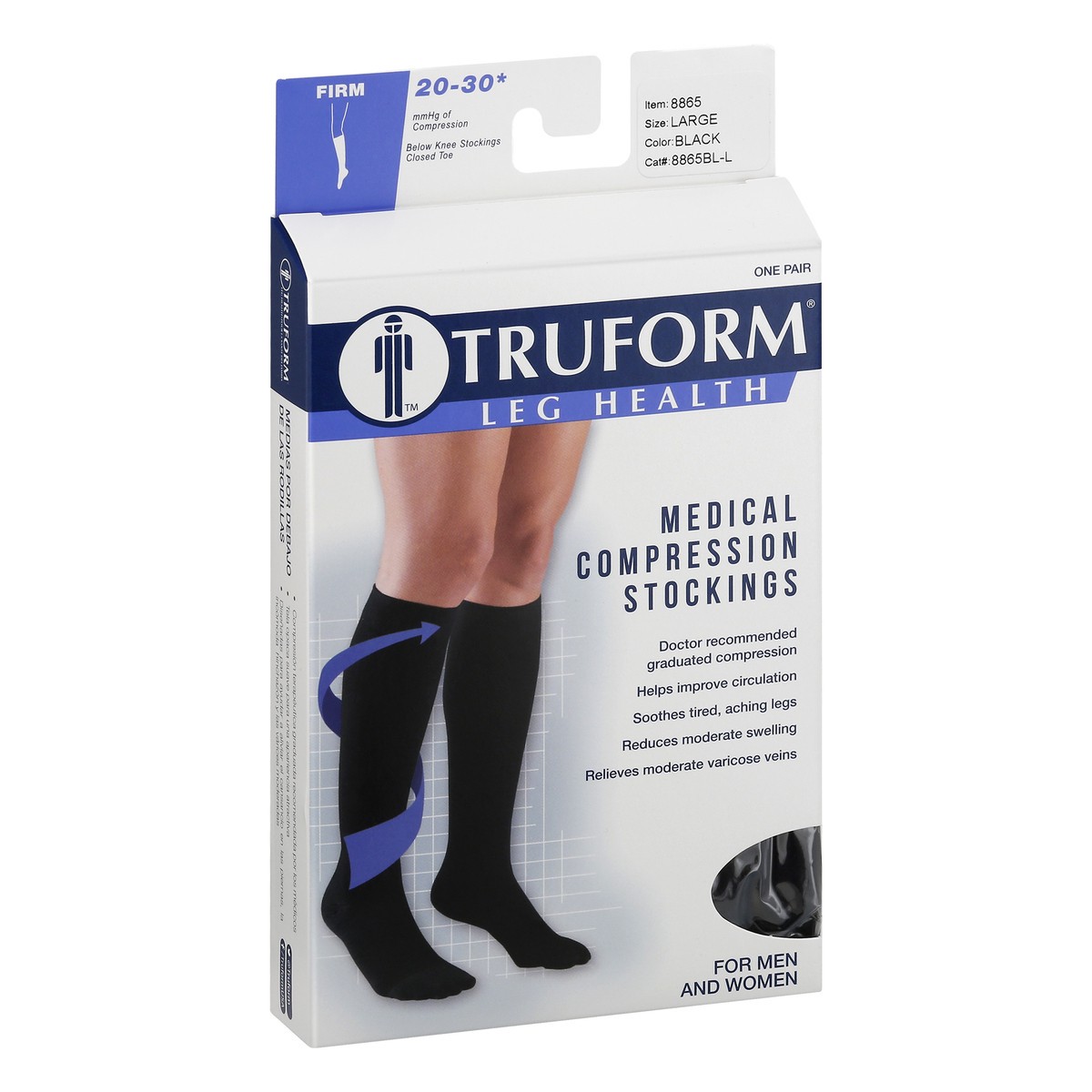 slide 4 of 11, TRUFORM Below Knee Black - Large, 1 Pair, 1 ct