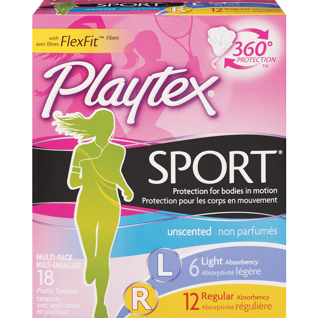 slide 1 of 1, Playtex Sport Unscented Light/Regular, 18 ct