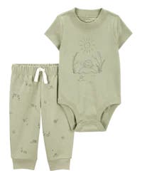 Carter's Baby 2-Piece Turtle Short-Sleeve Bodysuit Pant Set Olive NB