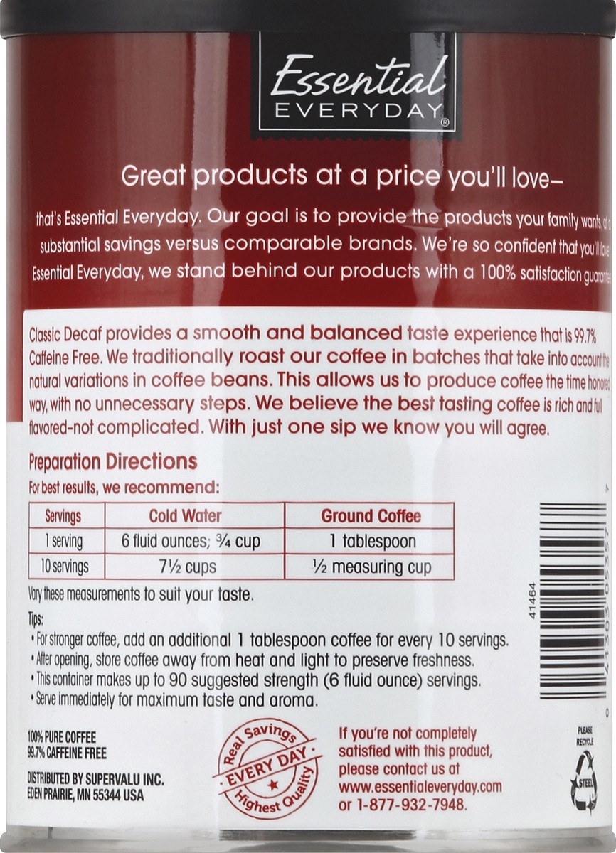 slide 6 of 6, Essential Everyday Coffee, Ground, Medium, Classic Roast, Decaffeinated, 11.3 oz