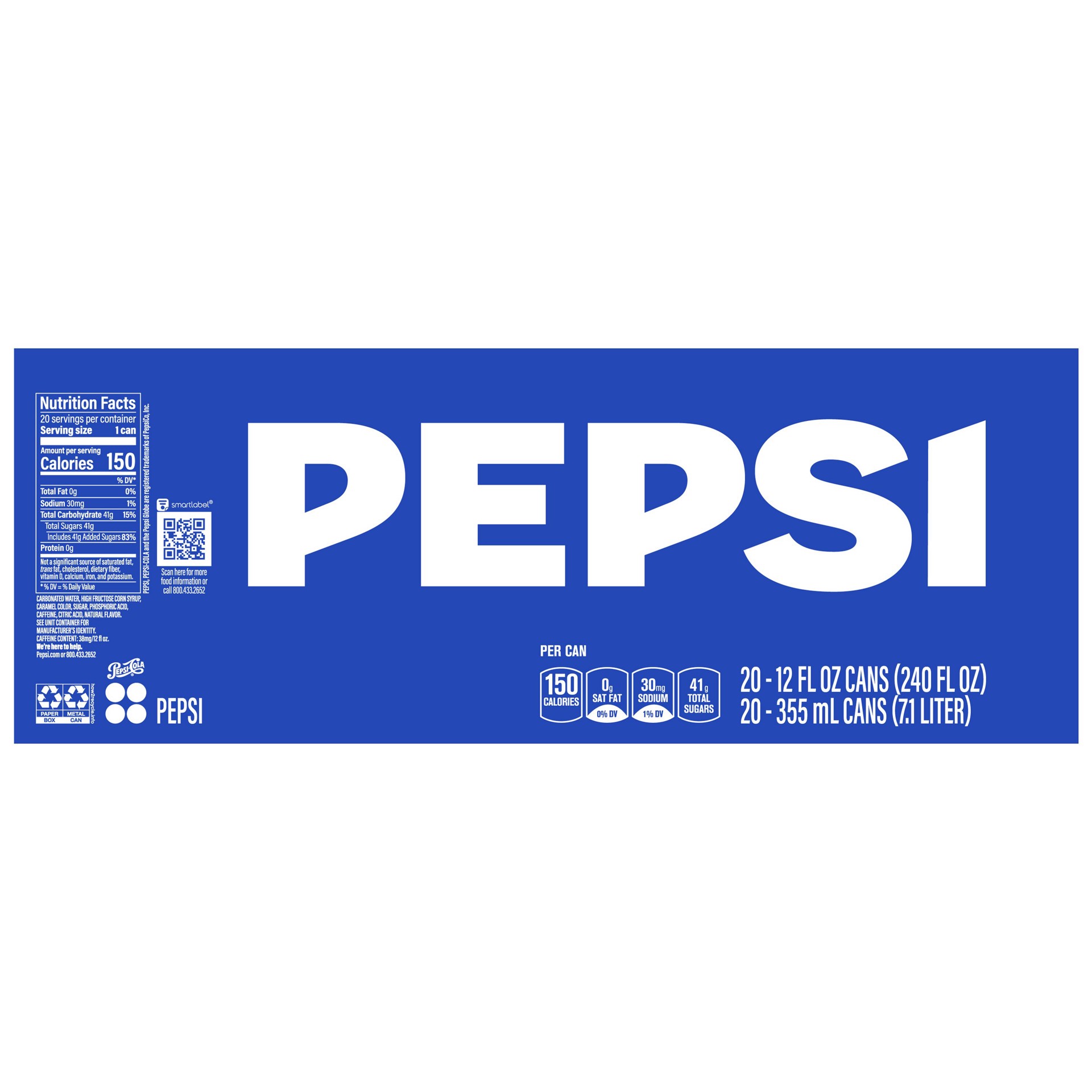 slide 2 of 5, Pepsi Soda Cola 12 Fl Oz 20 Count, 20 ct; 12 fl oz