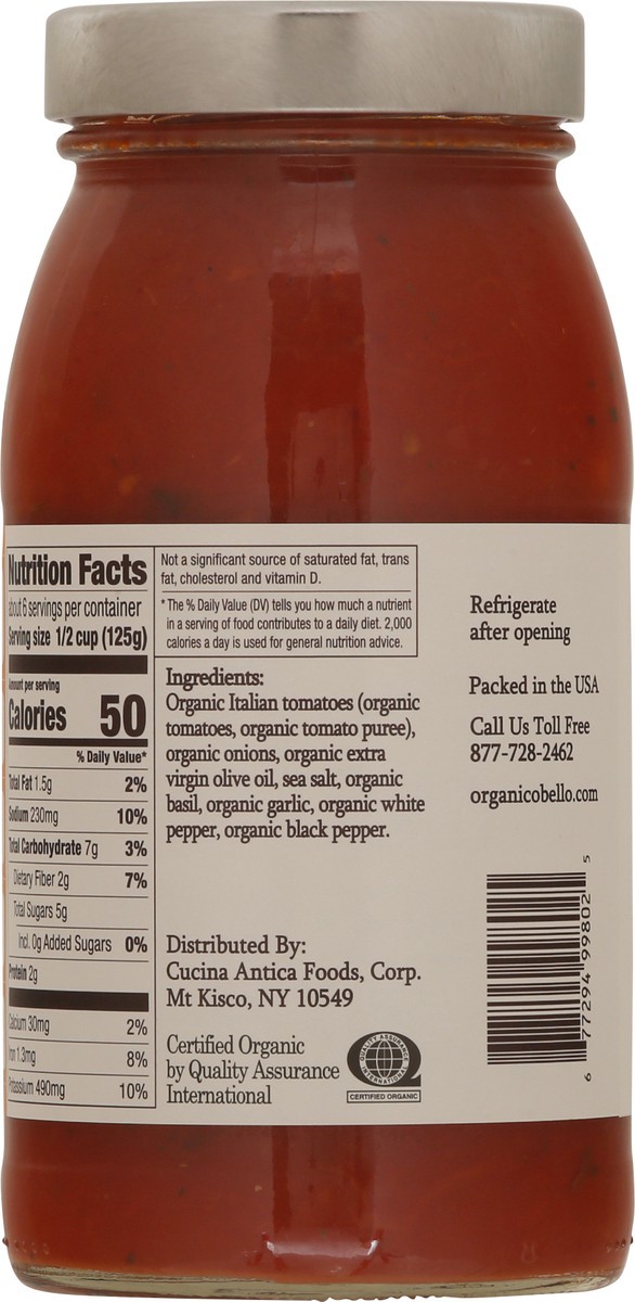 slide 3 of 11, Organico Bello Premium Organic Marinara Pasta Sauce 25 oz, 25 oz