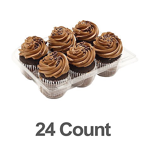 slide 1 of 1, Bakery Cupcake Chocolate Buttercream Iced Try 24 Count - Each, 