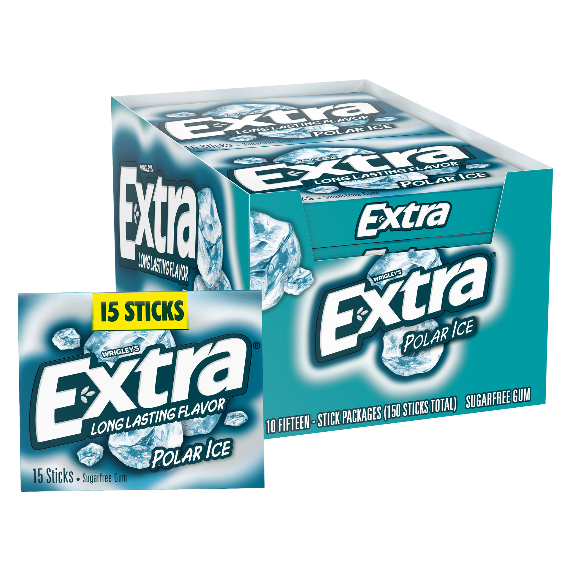 slide 1 of 7, EXTRA Polar Ice Chewing Gum Packs, Sugar Free Gum in Bulk for Fresh Breath, 15 Sticks, 150 pc