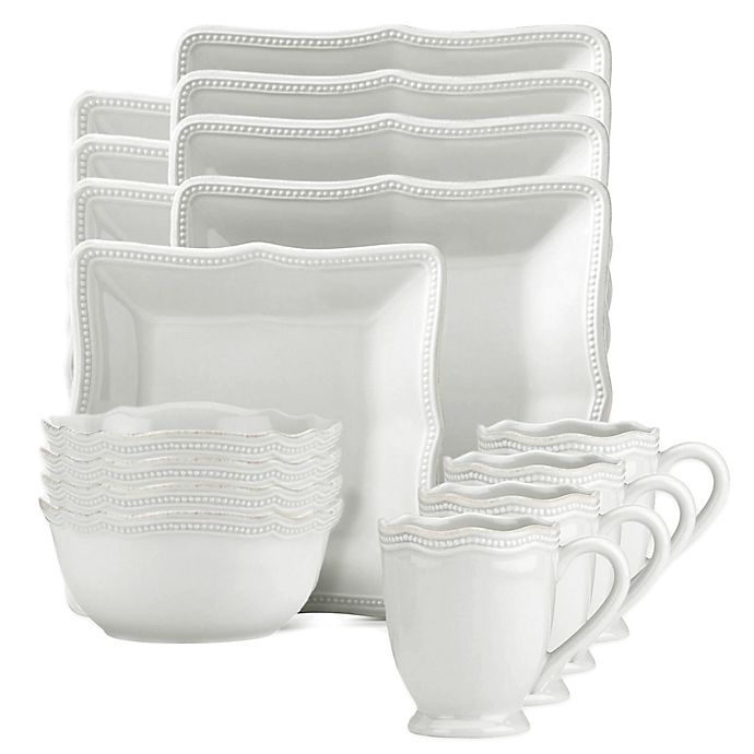 slide 1 of 2, Lenox French Perle Bead Square Dinnerware Set - White, 16 ct