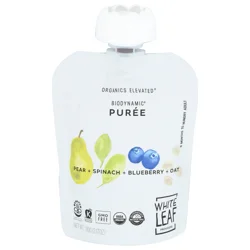 White Leaf Provisions Organic Pear Spinach Blueberry Oat Baby Food 3.17 oz