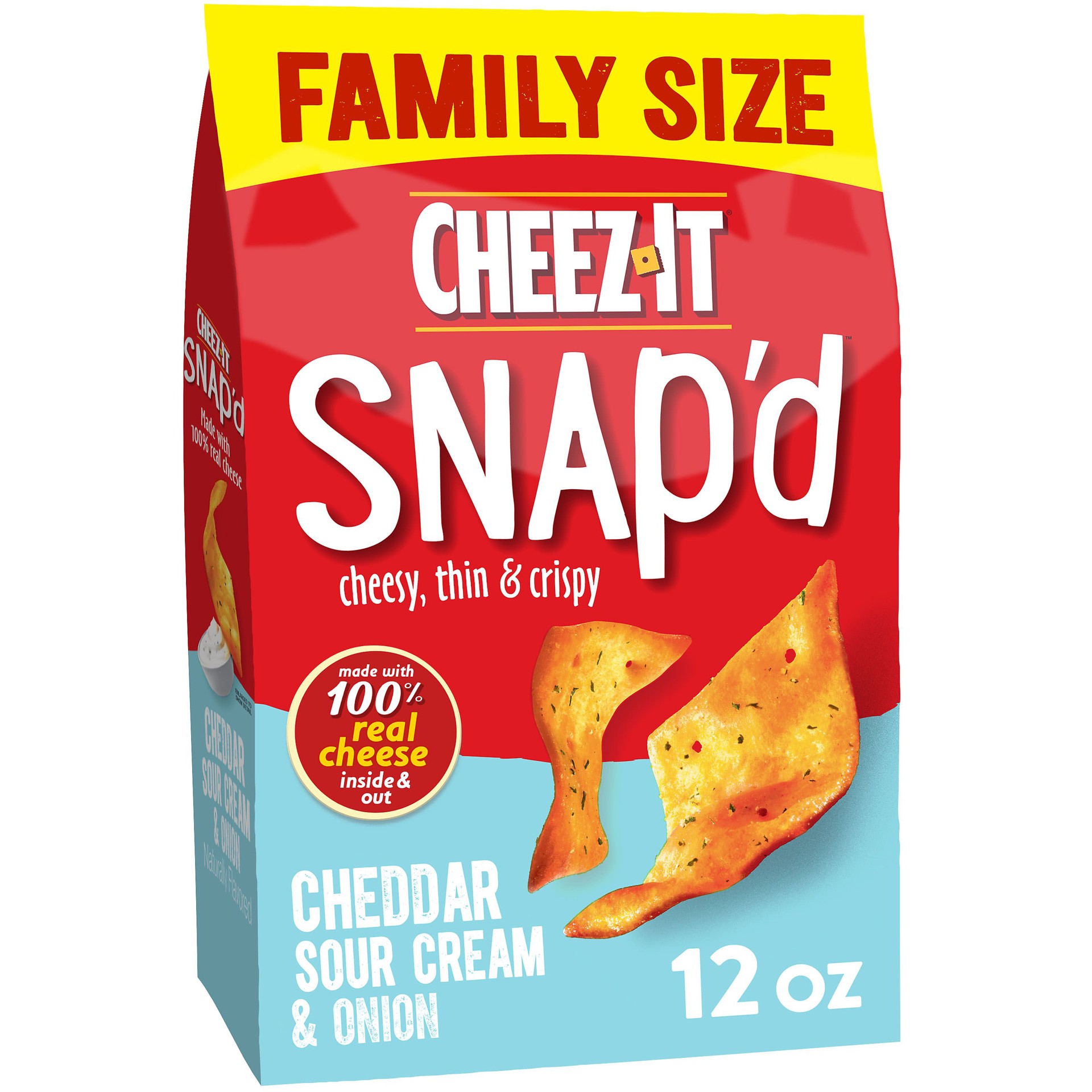 slide 1 of 5, Cheez-It Snap'd Cheese Cracker Chips, Thin Crisps, Lunch Snacks, Cheddar Sour Cream Onion, 12oz Bag, 1 Bag, 12 oz