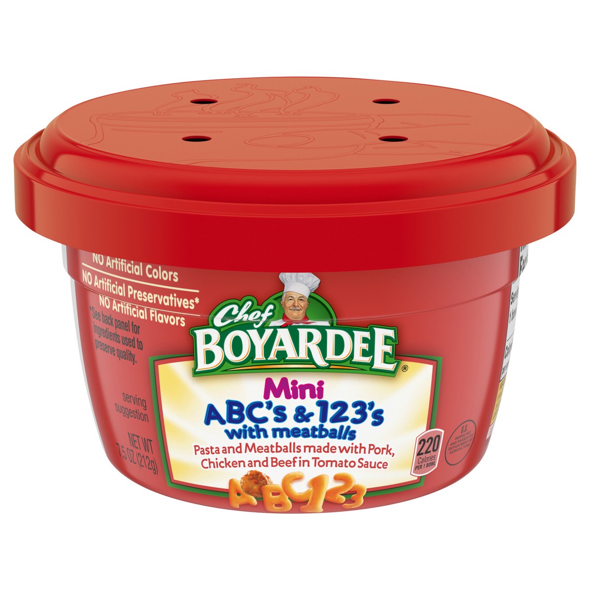 slide 1 of 5, Chef Boyardee Mini-Bites ABC's & 123's Pasta with Meatballs, 7.5 Oz., 7.5 oz