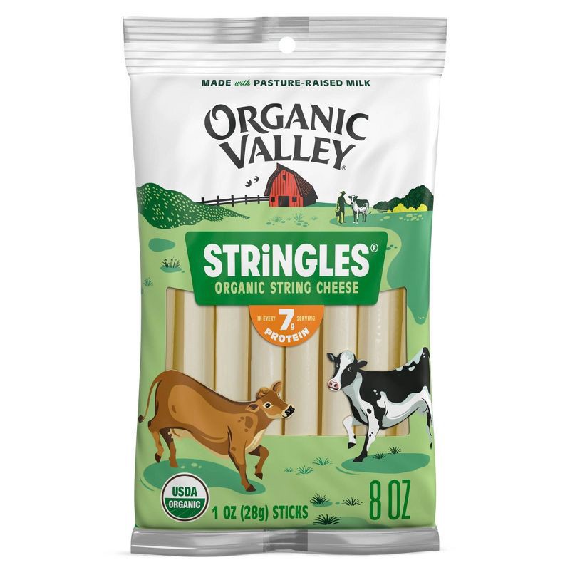 slide 1 of 4, Organic Valley Stringles Organic Low-Moisture Part-Skim String Cheese - 8 x 1 oz Sticks, 8 ct
