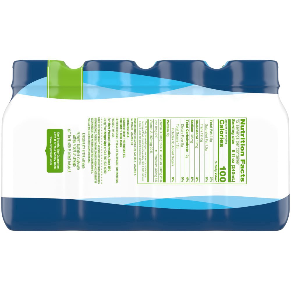 slide 4 of 9, Simple Truth Organic 1% Low Fat Milk, 12 ct; 8 fl oz