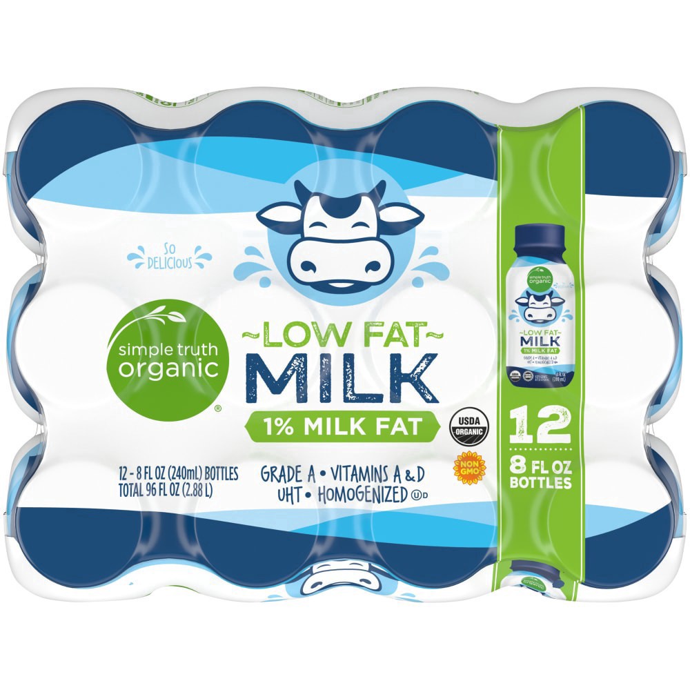 slide 2 of 9, Simple Truth Organic 1% Low Fat Milk, 12 ct; 8 fl oz