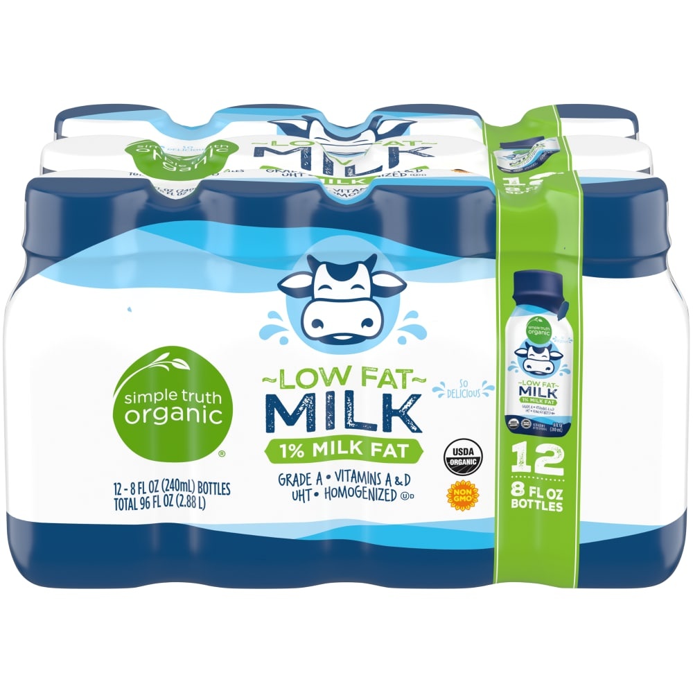 slide 1 of 9, Simple Truth Organic 1% Low Fat Milk, 12 ct; 8 fl oz