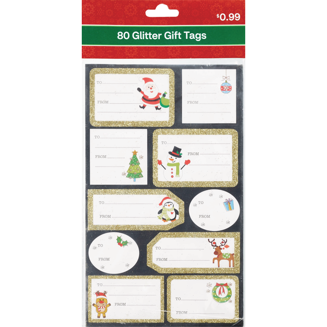 slide 1 of 1, SANTAS STUDIO Christmas Glitter Gift Tags 80Pc, 1 ct