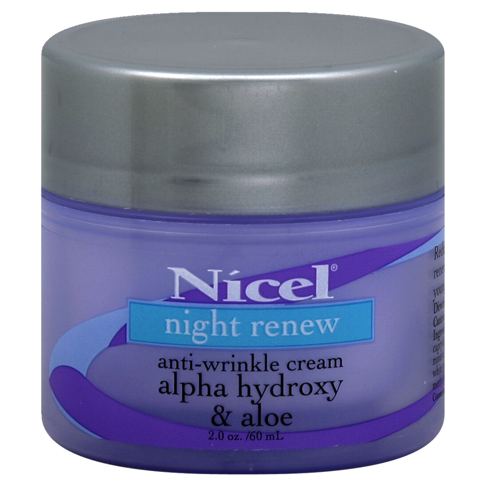 slide 1 of 1, Nicel Night Renew Anti-Wrinkle Cream Alpha Hydroxy & Aloe, 2 oz