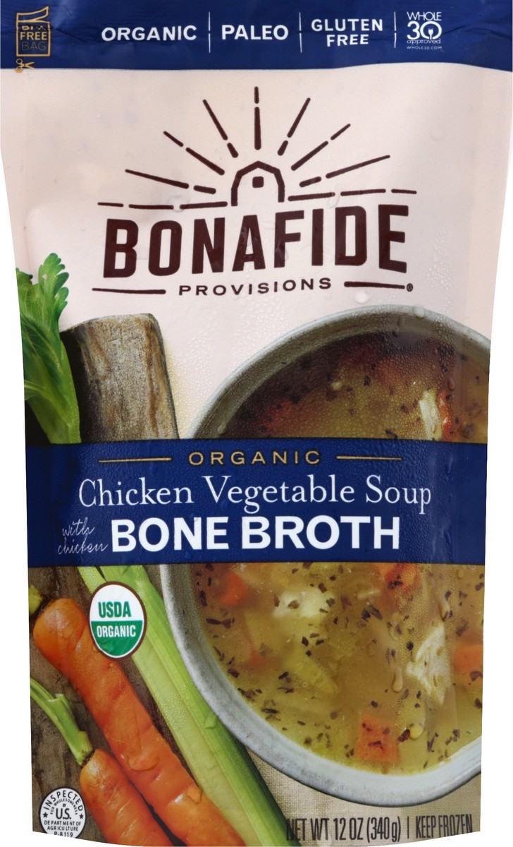 slide 1 of 9, Bonafide Provisions Organic Chicken Veg Soup, 12 oz